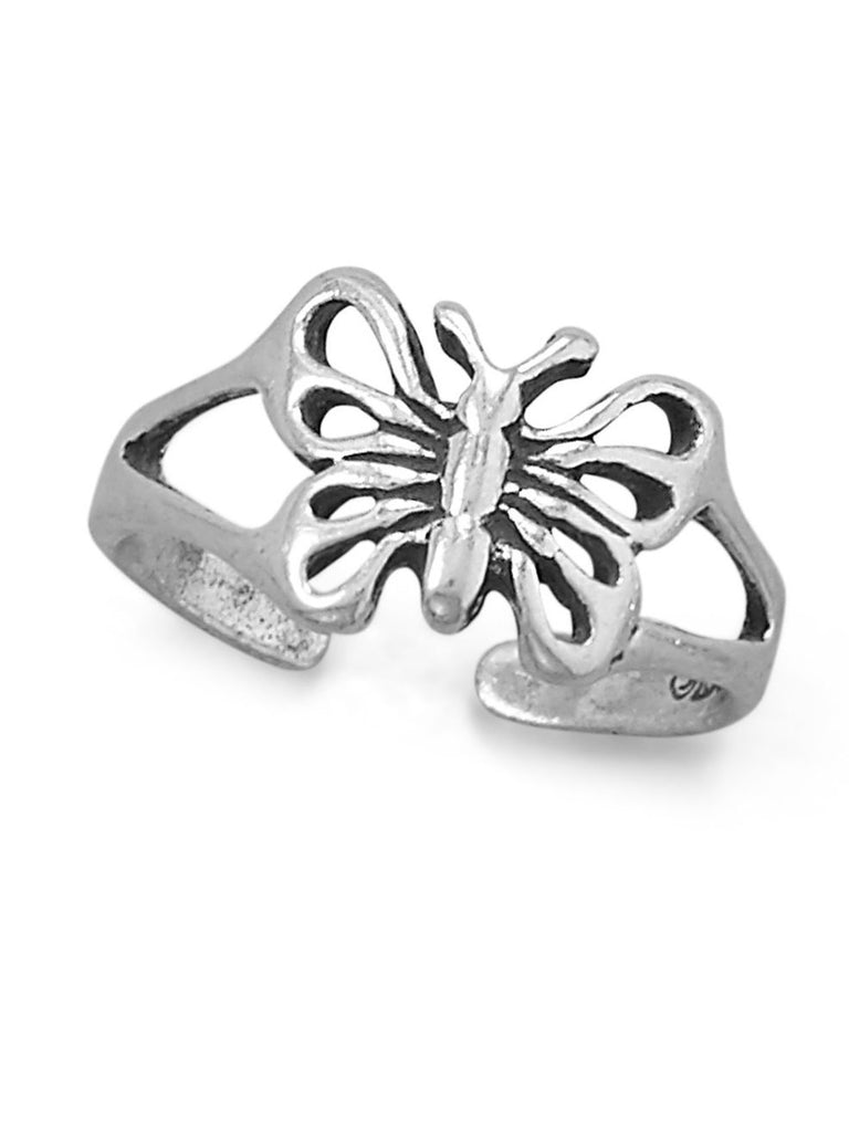 Toe Ring Polished and Antiqued Butterfly Design Sterling Silver