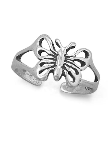 Toe Ring Polished and Antiqued Butterfly Design Sterling Silver