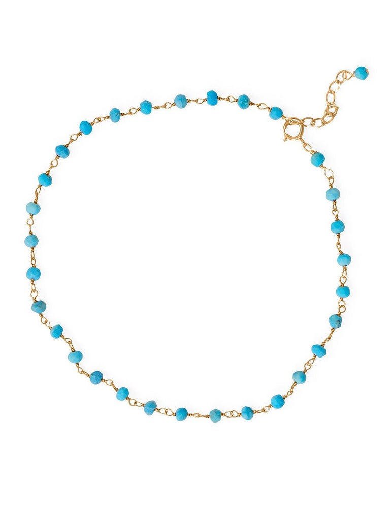 Turquoise Bead Anklet 14k Gold-plated Sterling Silver Adjustable