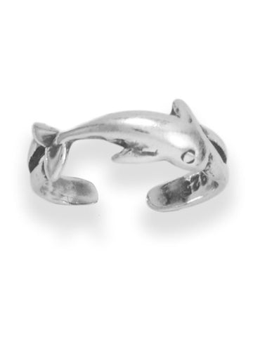 Dolphin Toe Ring Antiqued Oxidized Sterling Silver
