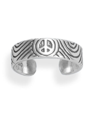 Sterling Silver Toe Ring with Peace Sign Oxidized