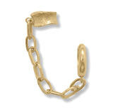 14k Gold-plated Cuff and Hoop Earring with Paper Clip Chain Connector