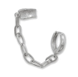Hoop and Cuff Double Earring with Paper Clip Chain Connector Rhodium on Silver - Nontarnish