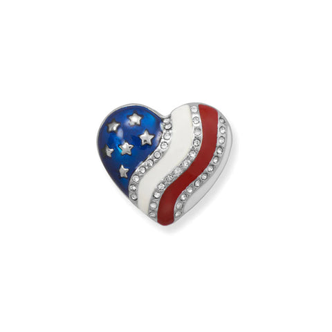 Red White and Blue Flag Heart Pin with Crystals