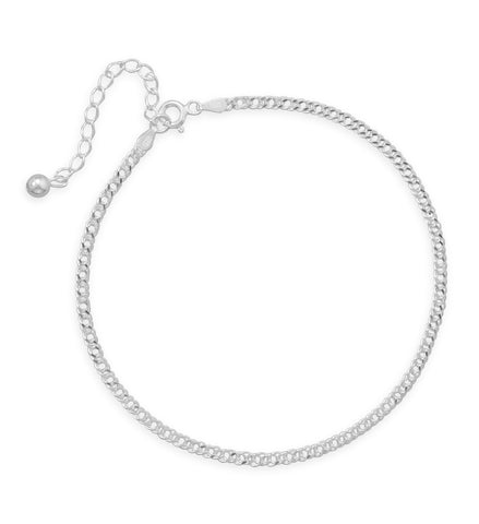 Rombo Chain Anklet Sterling Silver Adjustable Length, Made in Italy