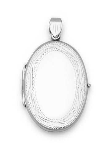 Locket Oval Flat Etched Floral Sterling Silver, Locket Only