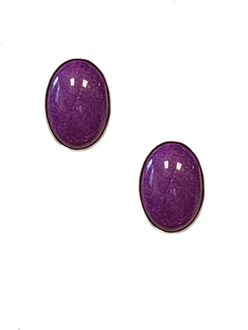 Purple Dyed Stone Stud Earrings Sterling Silver