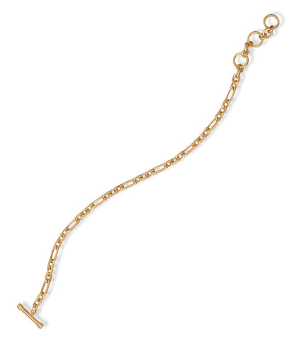 Figaro Bracelet with Toggle Clasp Adjustable Length 14k Gold-plated Silver