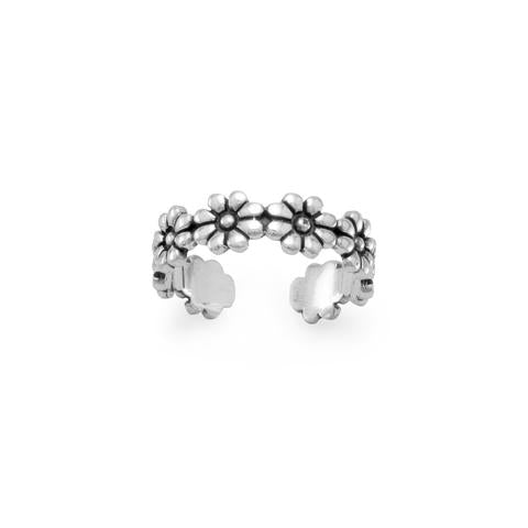 Toe Ring Daisy Flower Antiqued Sterling Silver