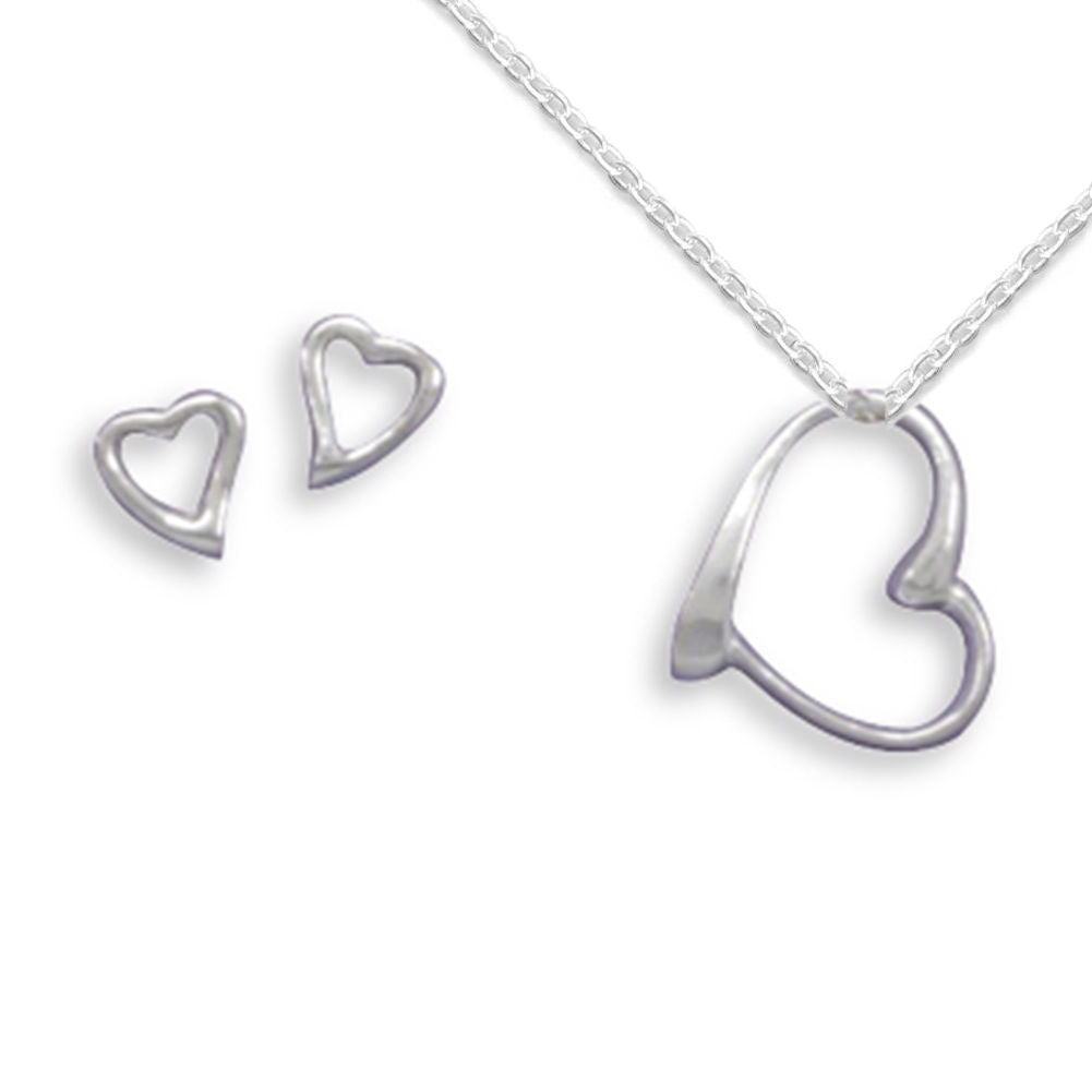 Children's Heart Earring and Pendant Set with 14-inch Chain