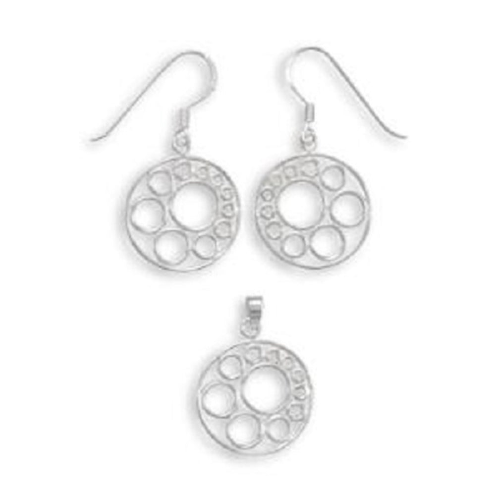 Filigree Circle Design Pendant and Earring Set Sterling Silver - with Chain