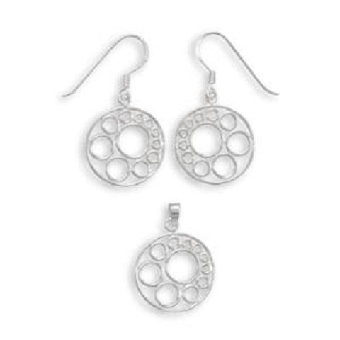 Filigree Circle Design Pendant and Earring Set Sterling Silver - with Chain