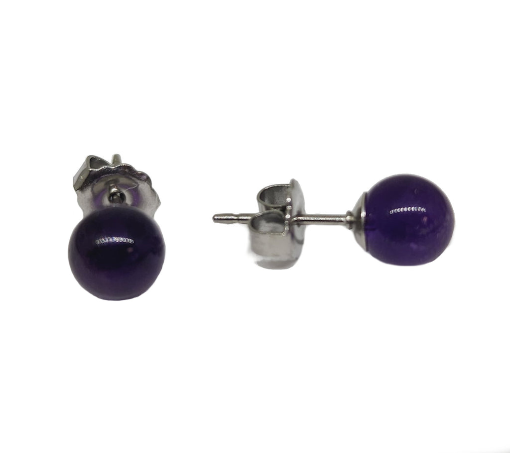 Amethyst Ball Stud Earrings 6mm Earrings Stainless Steel Backs