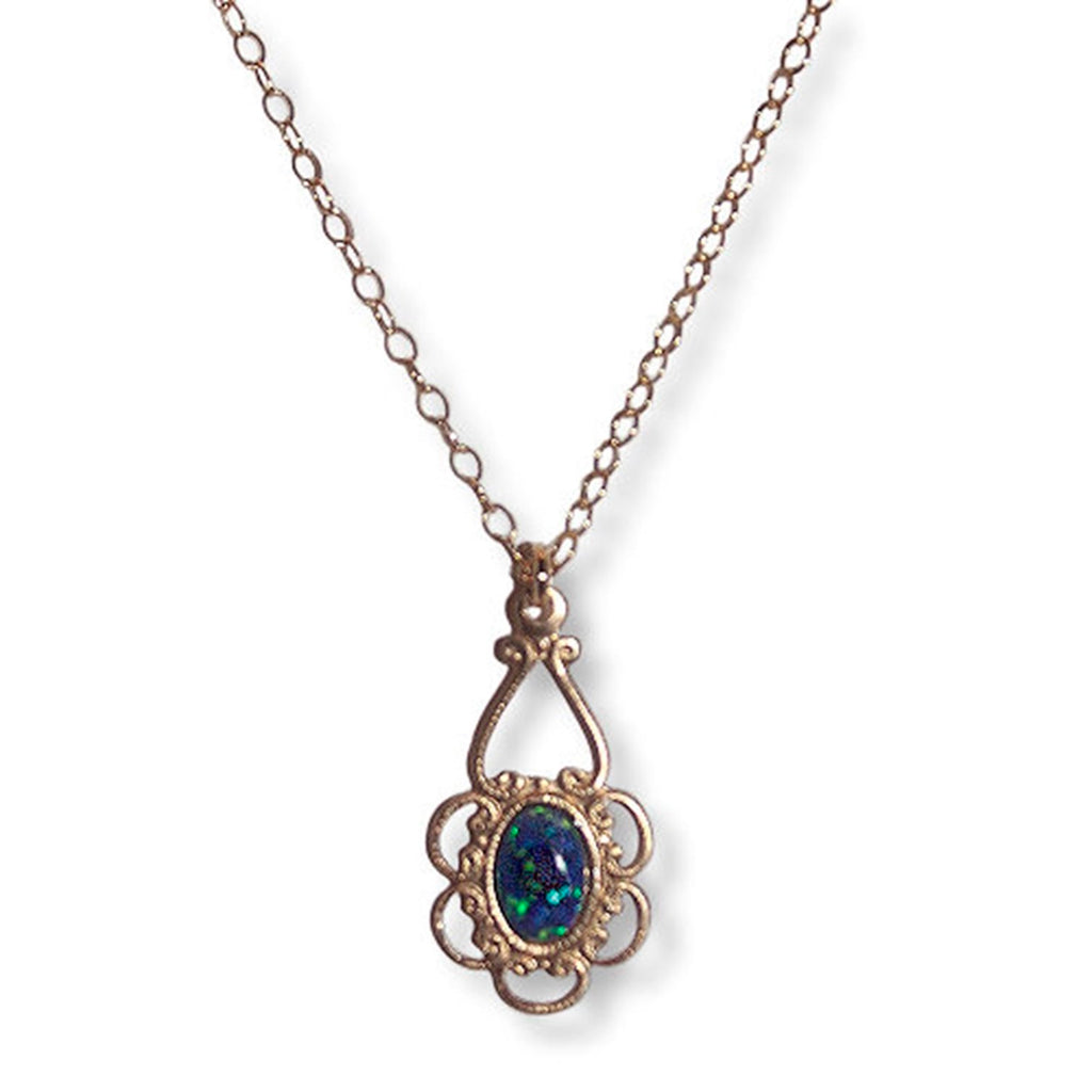 Child Size Created Blue Opal Necklace 14K Gold-filled Adjustable Length