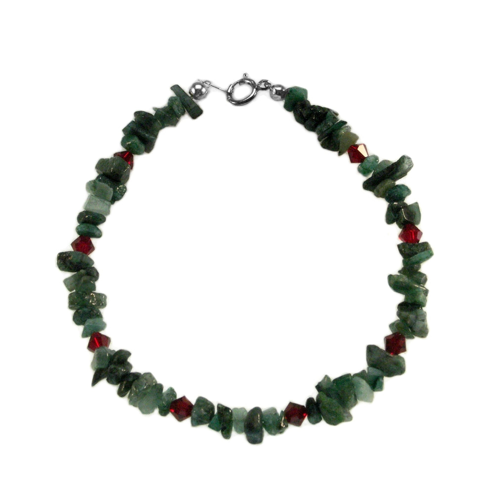 Genuine Emerald Gem Chip Christmas Bracelet Sterling Silver with Crystals