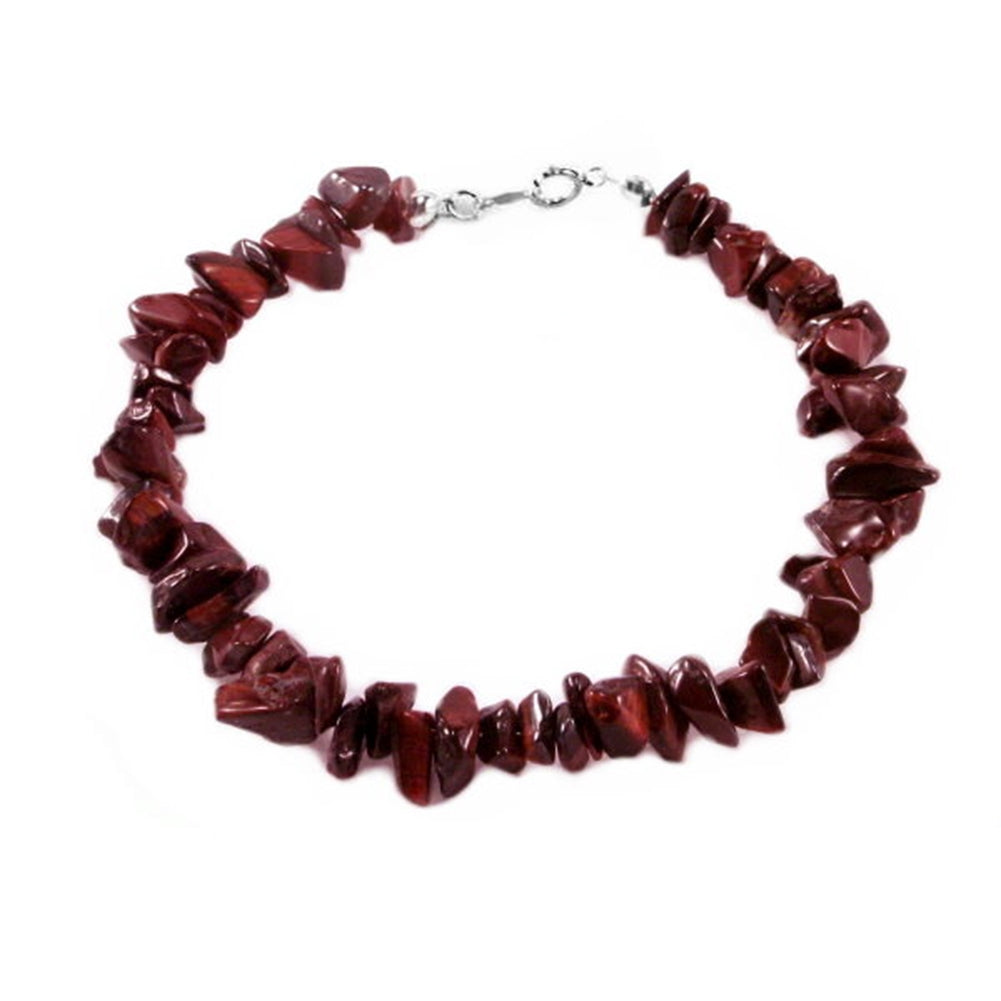 Genuine Red Tiger Eye Gem Chip Bracelet Sterling Silver Handmade