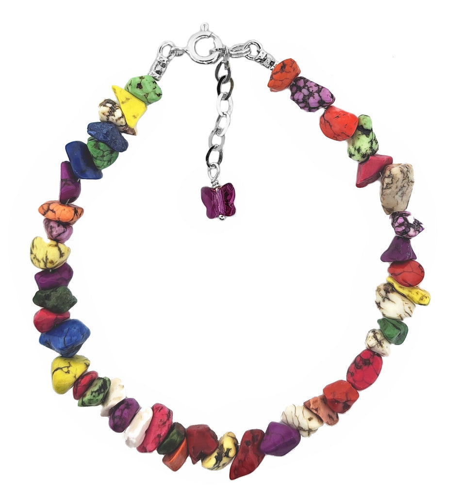 Rainbow Magnesite Gem Chip Bracelet Sterling Silver Handmade