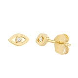 Evil Eye Stud Earrings 14k Yellow Gold with Diamond Accent