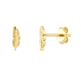 Small Feather Stud Earrings 14k Yellow Gold