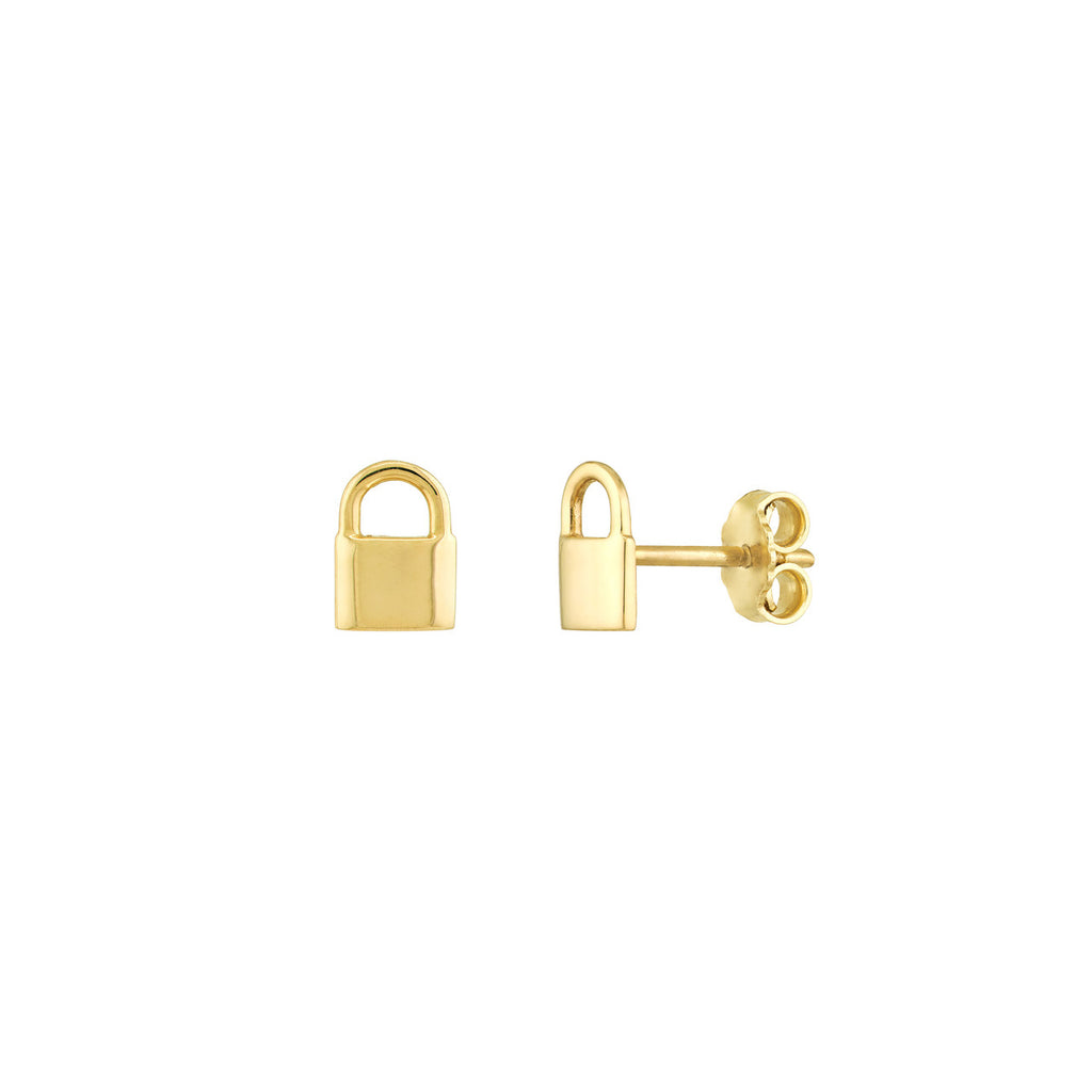 Small Padlock Stud Earrings 14k Yellow Gold