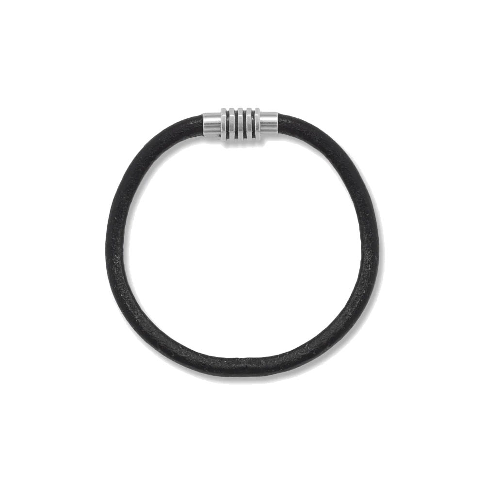Black Leather Bracelet with Magnetic Clasp 8-inch Length