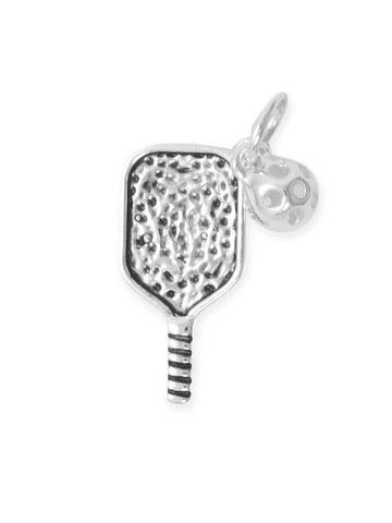 3-D Pickle Ball and Paddle Charm Sterling Silver