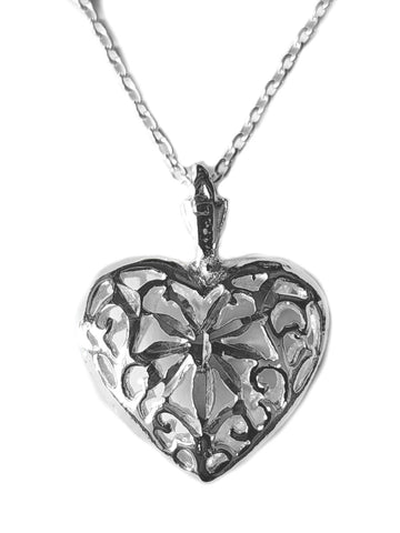 Filigree Heart Necklace with Reversible Pendant Sterling Silver