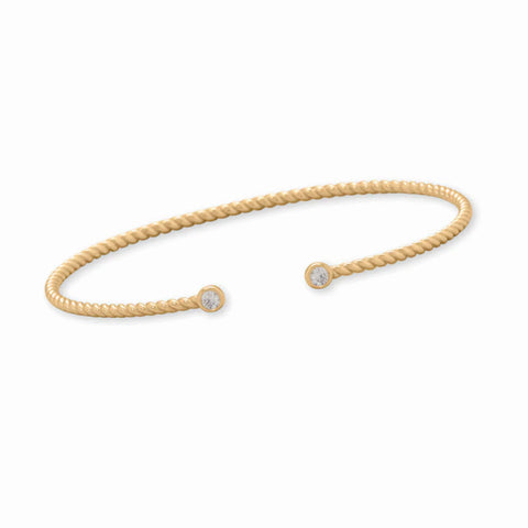 Twist Cable Cuff Bracelet with Cubic Zirconia Ends 14k Gold-plated Silver
