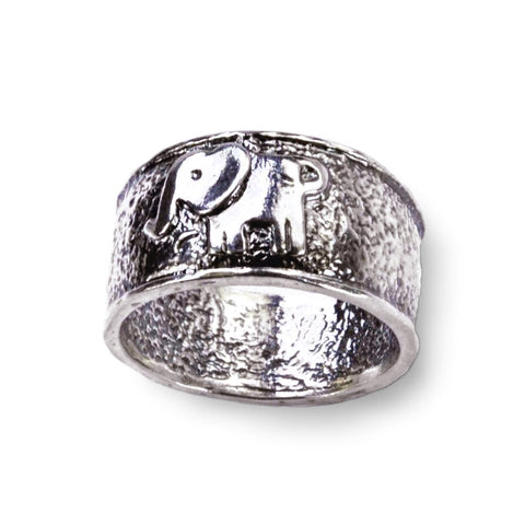 Elephant Band Ring Antiqued Sterling Silver Handcrafted