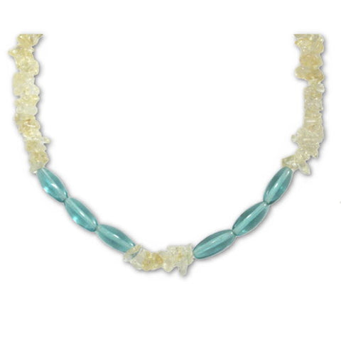 Yellow Citrine Necklace with Aqua Czech Beads Sterling Silver