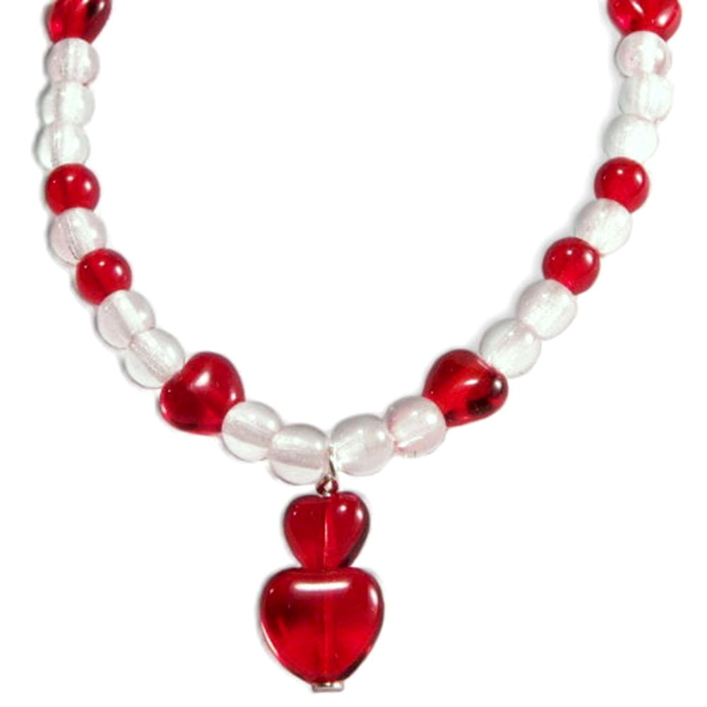 Candy Apple Red Heart Childs Czech Glass Bead Bracelet Sterling Silver