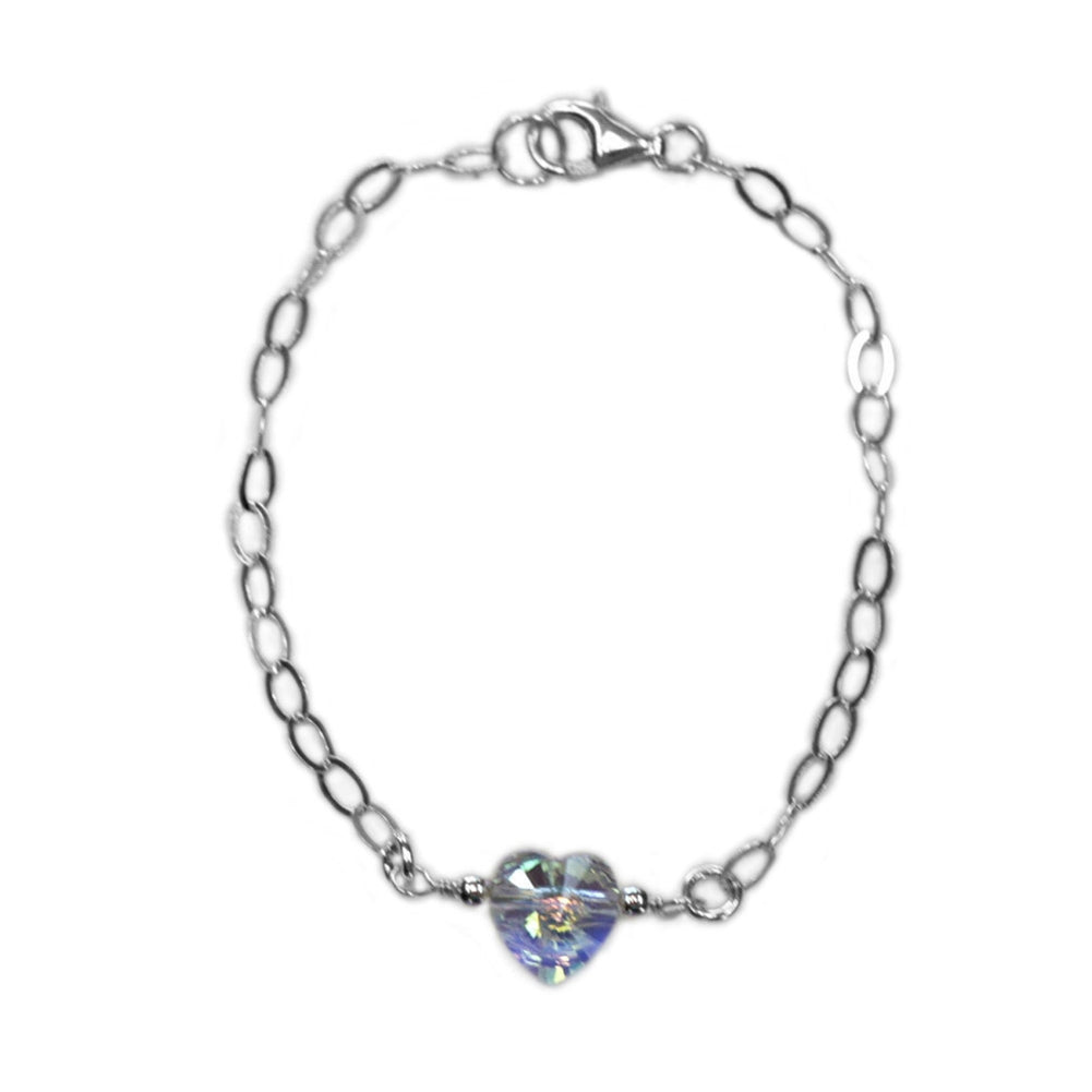 AB Crystal Heart Bracelet Sterling Silver Adjustable Length