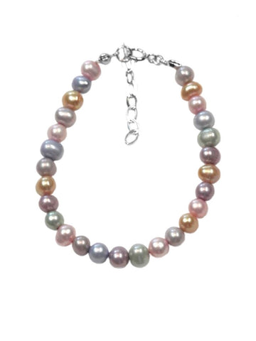 Pastel Cultured Freshwater Pearl Childs Bracelet Sterling Silver Adjustable Length