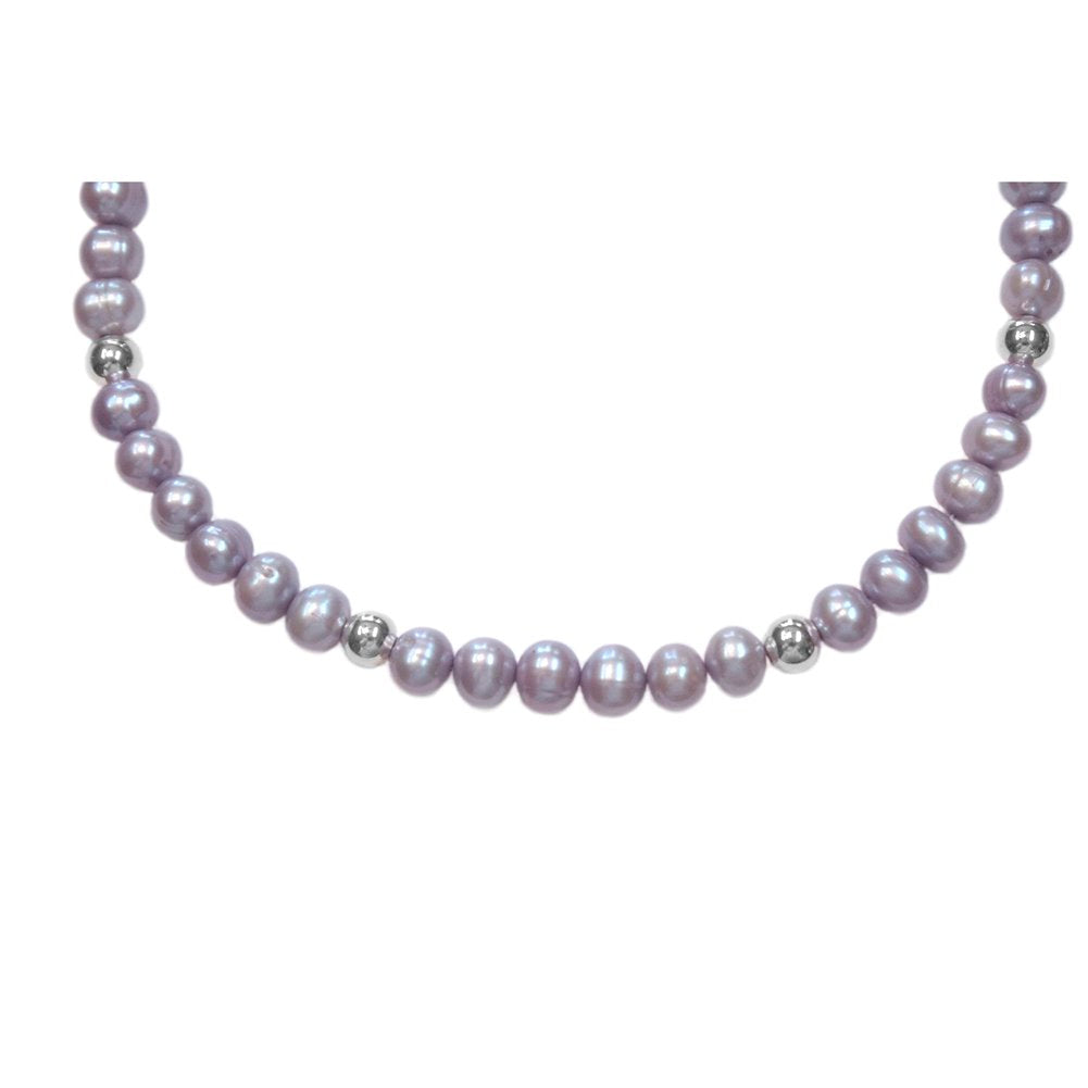 9mm Dyed Cultured Freshwater Pearl Necklace Lavender and Fine Silver Plate