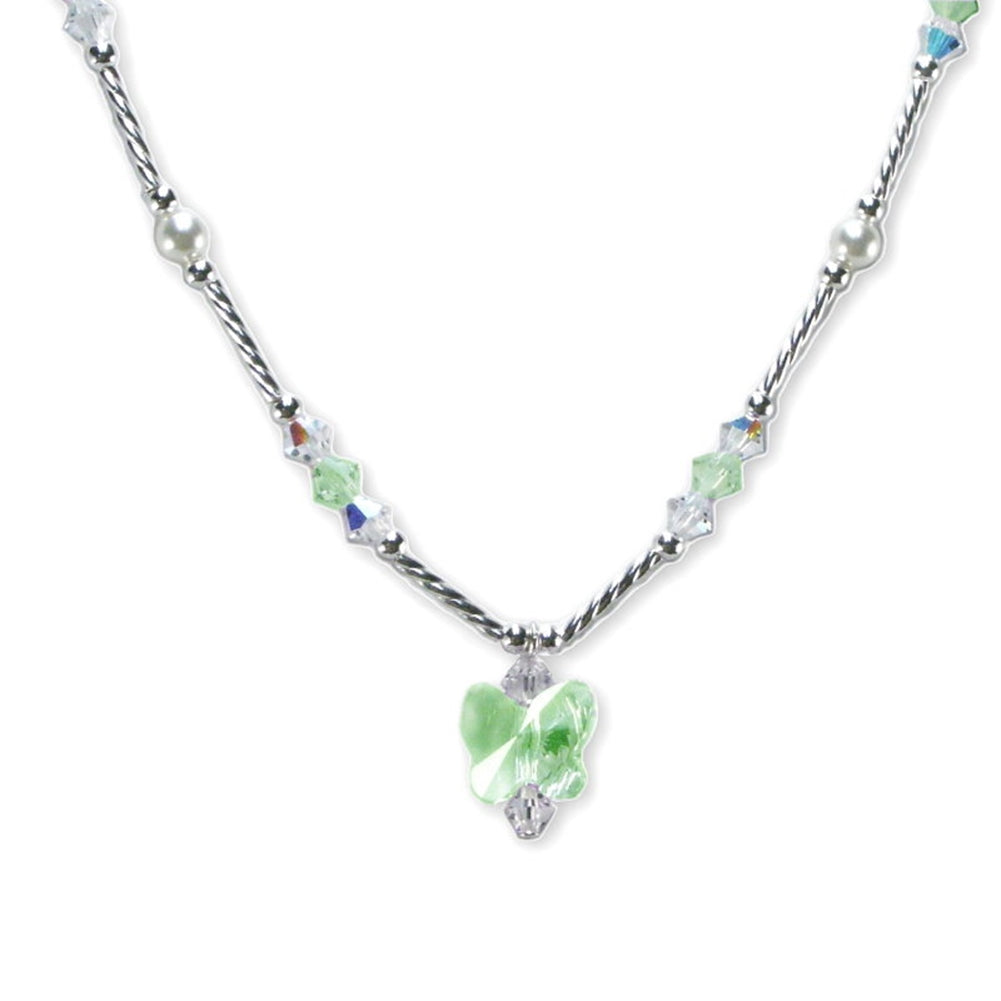 Green Butterfly Necklace Made with Swarovski(R) Crystals Sterling Silver