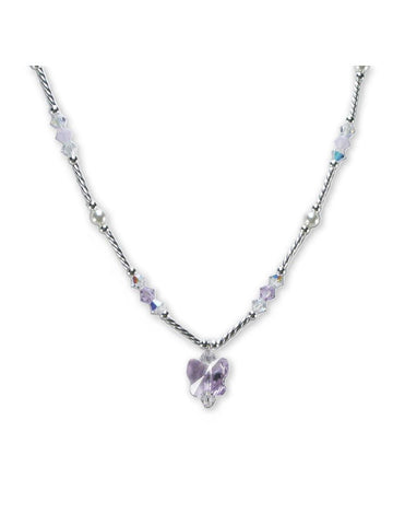 Purple Butterfly Necklace Made with Sparkling Crystals Sterling Silver