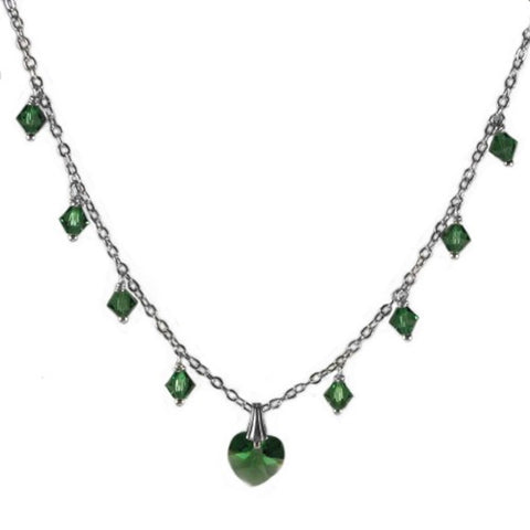 Green Crystal Heart Necklace Crystal Sterling Silver