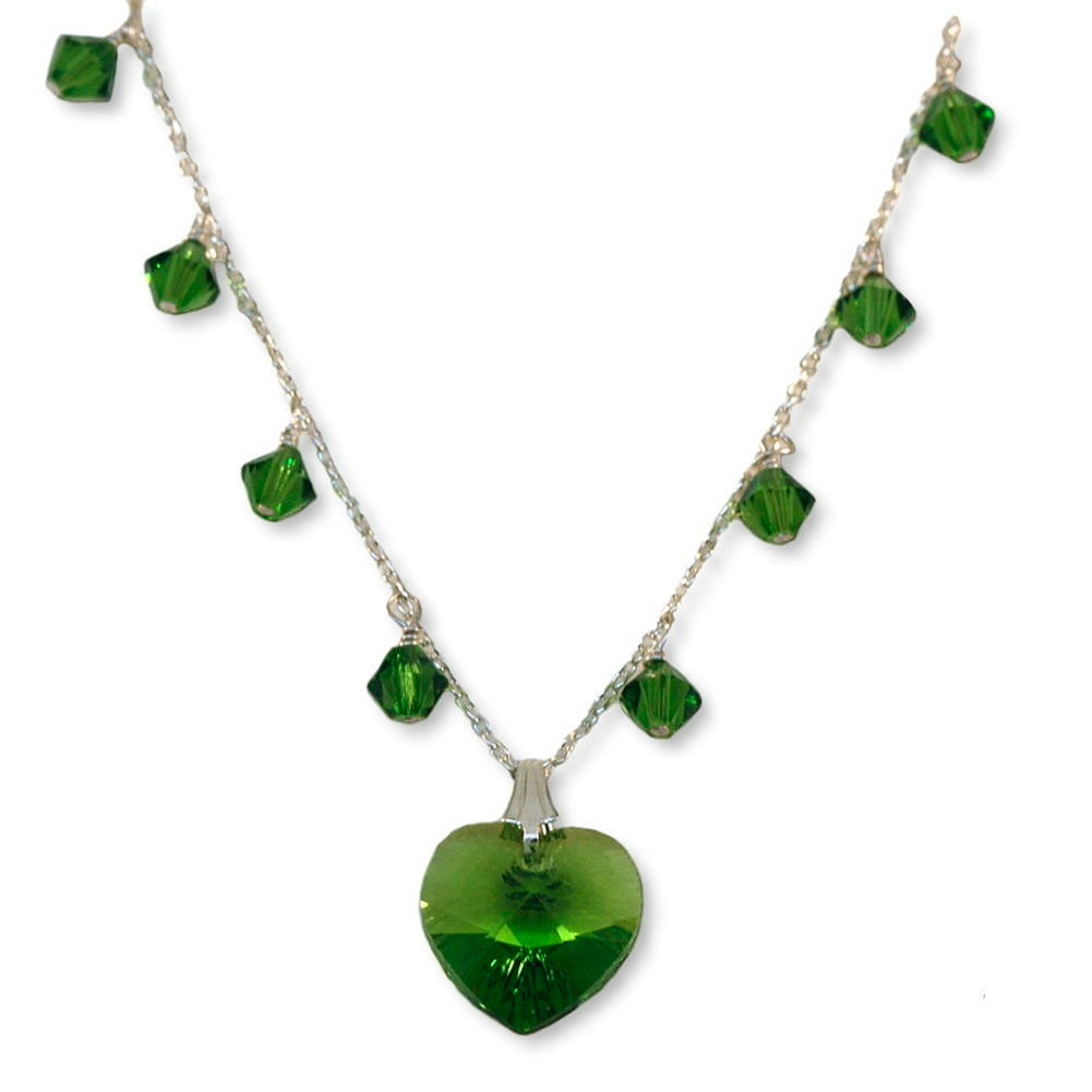 Green Heart Necklace Made with Swarovski(R) Crystals Sterling Silver