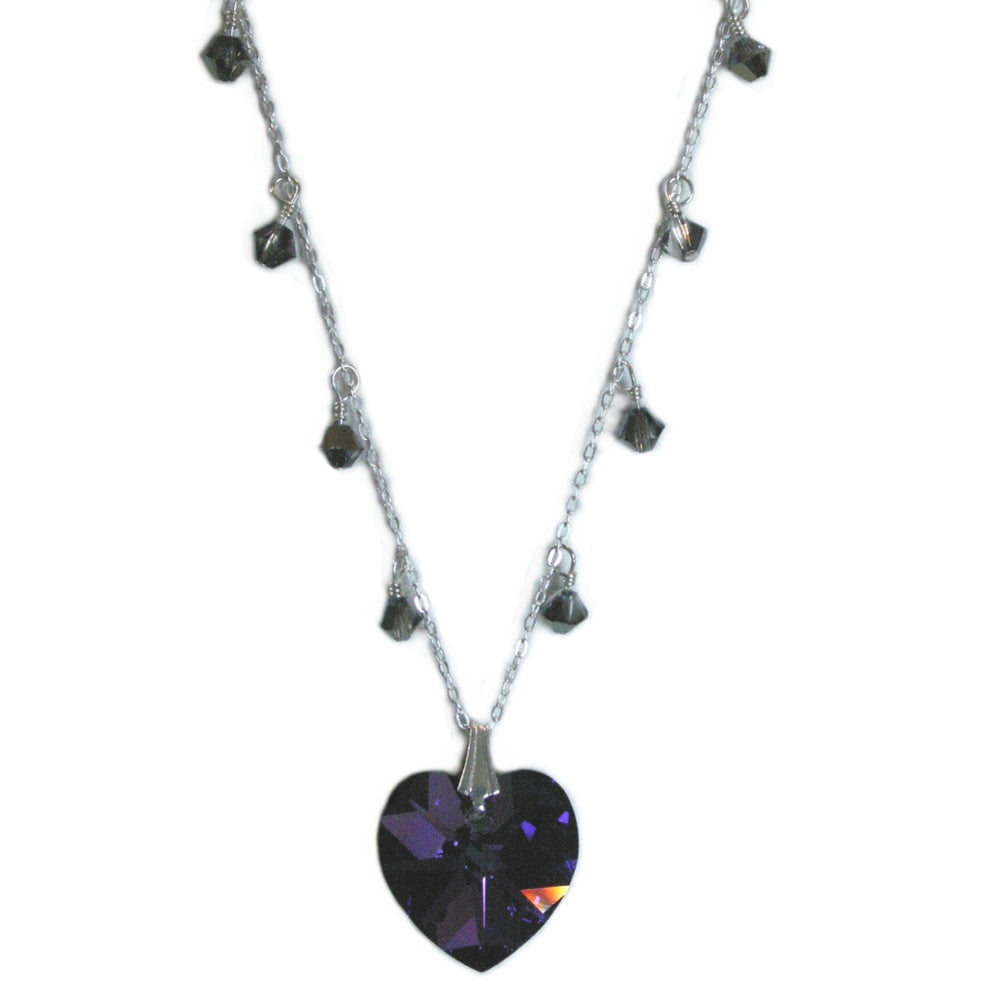 Heliotrope Purple and Blue Crystal Heart Necklace Sterling Silver