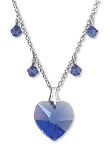 Heart Necklace Sterling Silver Made with Blue Swarvoski(R) Crystal