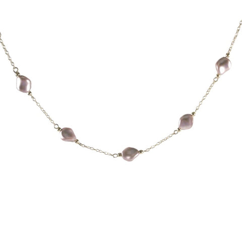 Pink 14K Yellow Gold-filled Necklace with Crystal Wave Pearls