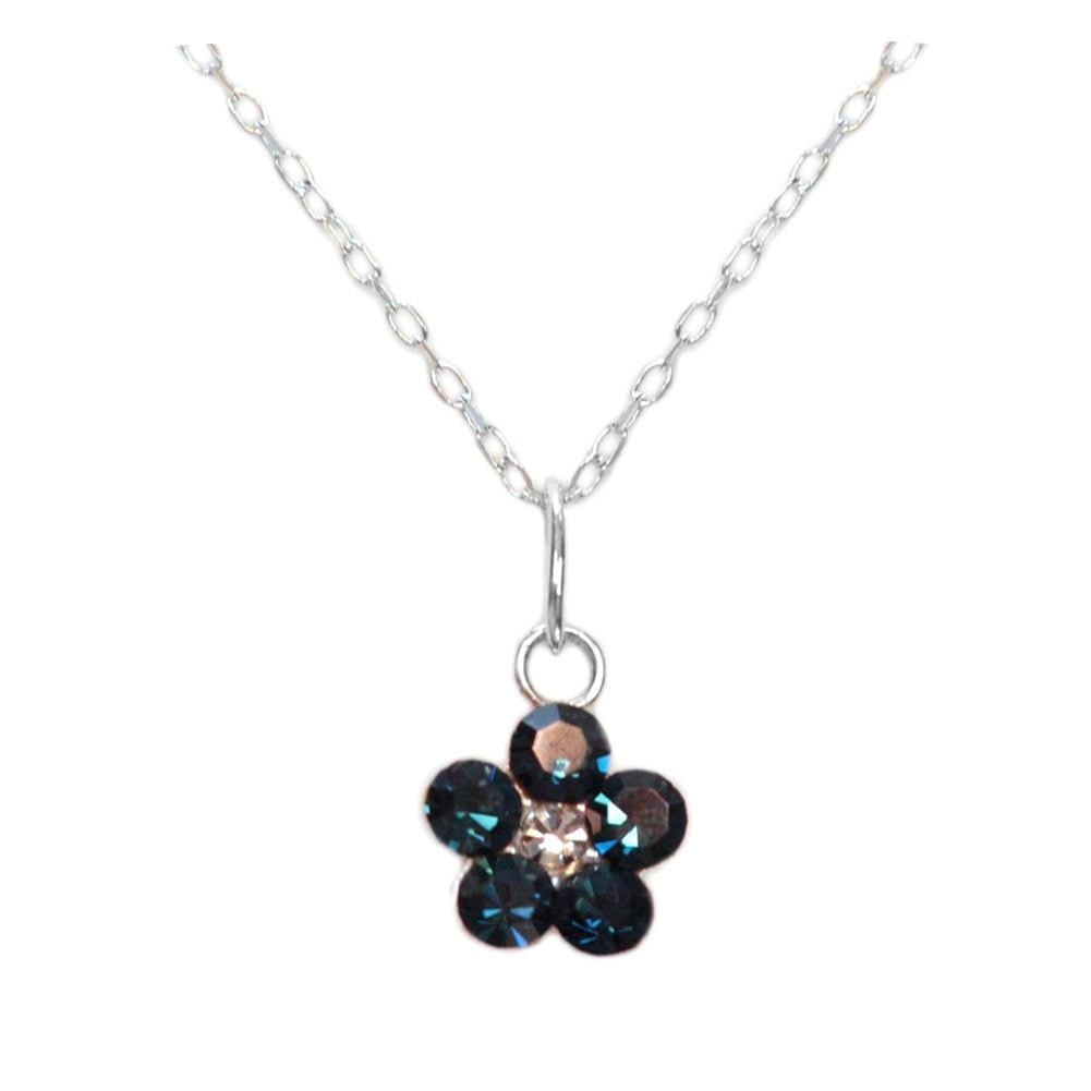 Flower Necklace with Swarovski(R) Crystals Set in Sterling Silver Montana Dark Blue