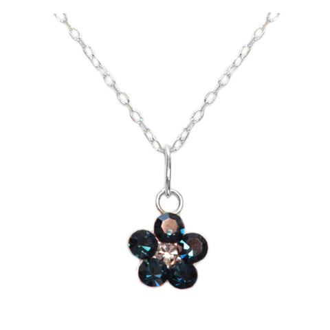 Flower Necklace with Swarovski(R) Crystals Set in Sterling Silver Montana Dark Blue