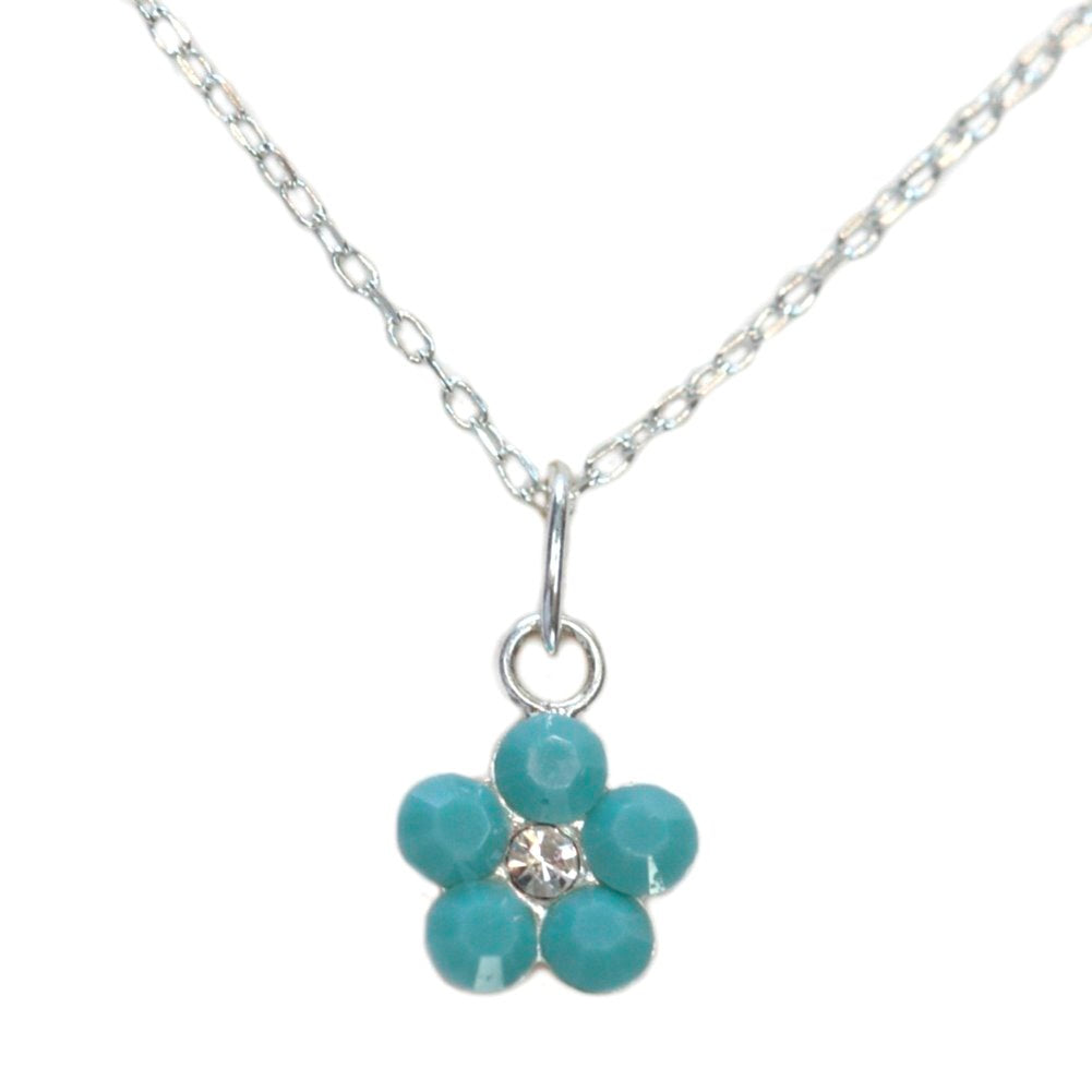 Flower Necklace Made with Swarovski(R) Crystals in Sterling Silver Blue Green