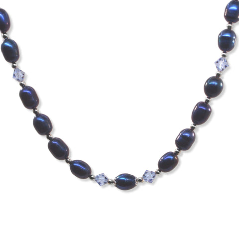 Dark Blue Dyed Cultured Freshwater Pearl Necklace with Swarovski(R) Crystals