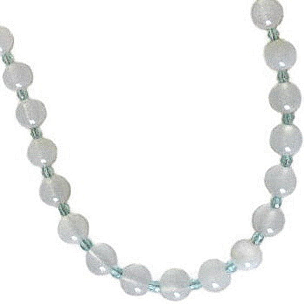 White Translucent Agate Aqua Czech Bead Necklace Gold-plated