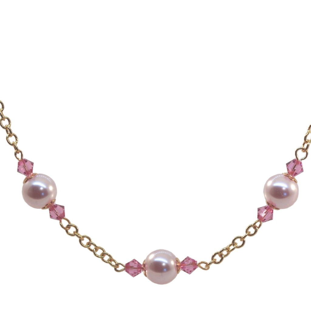 AzureBella Jewelry Pink Imitation Pearl Necklace Made with Swarovski Crystals and Crystal Pearls