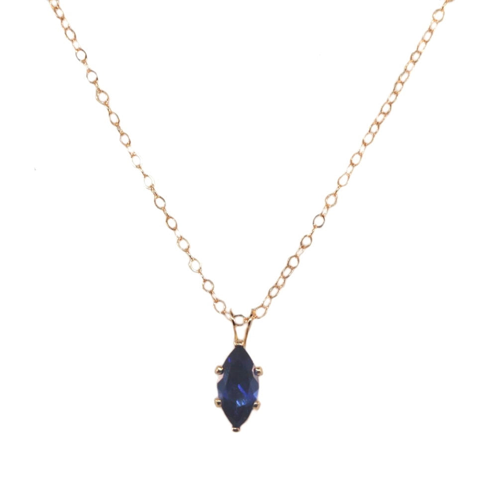 14K Yellow Gold-filled Necklace Blue Cubic Zirconia Marquise Pendant Necklace
