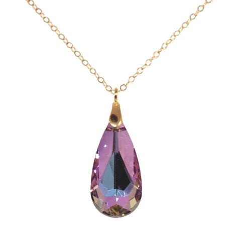 14k Gold-filled Teardrop Pendant Made with Swarovski(R) Crystal with Pink Purple and Blue Colors