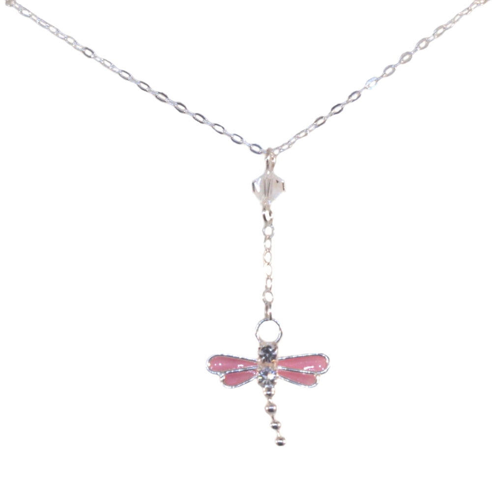 Dragonfly Necklace with Moveable Tail and Swarovski(R) Crystal Accents Pink Wings